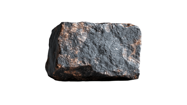 Rough cut mineral block on black backdrop, cut out transparent png