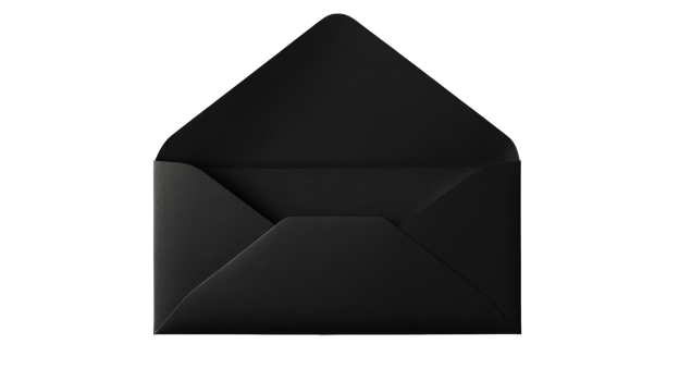 Black envelope open, mail ready, sending invites, cut out transparent png