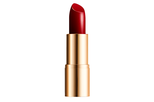 Red lipstick in a gold tube, beauty product isolated, cut out transparent png