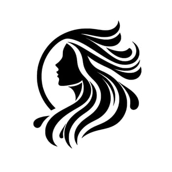Elegant silhouette a profile of a woman with flowing black hair and an encircling frame, conveying beauty and grace. vector