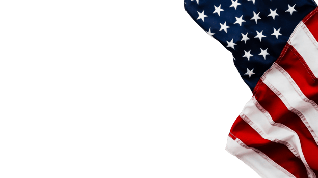 American flag, patriotic symbol of USA, red, blue, and white colors, cut out transparent png