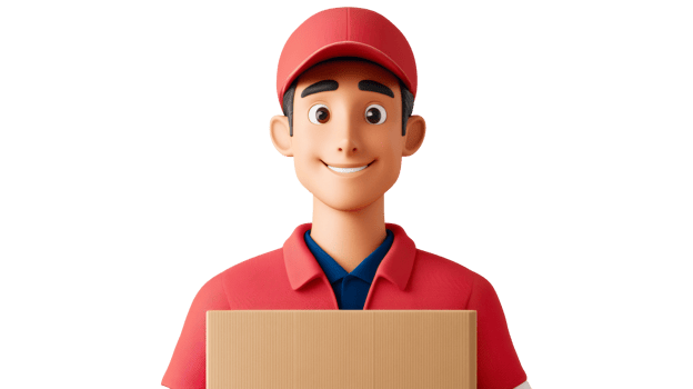 Delivery Man with Package in Red Uniform, cut out transparent png