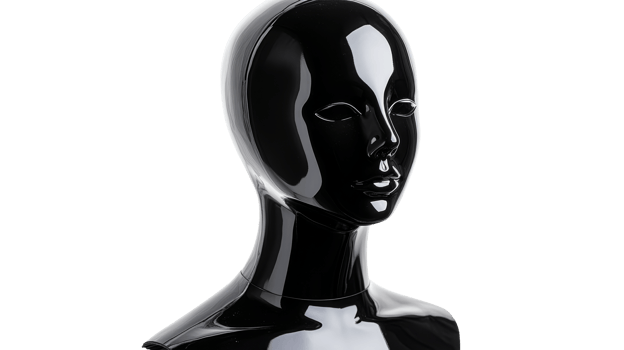 Glossy mannequin head with reflective surface, smooth texture, cut out transparent png