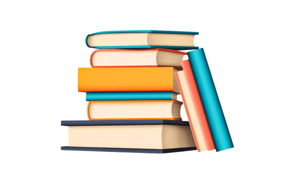 Stack of vibrant books for education, reading, literature, cut out transparent png