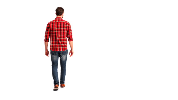 Man in Plaid Shirt Walking Away View from Behind, cut out transparent png