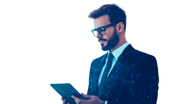 Businessman using digital tablet network technology, cut out transparent png