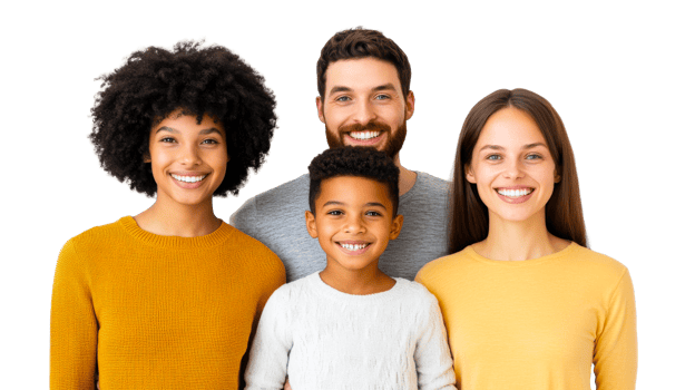 Diverse family portrait smiles, happiness togetherness, cut out transparent png