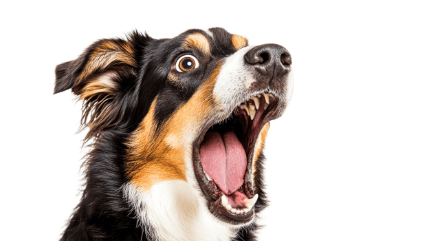 Shocked Bernese Mountain Dog with open mouth, cut out transparent png