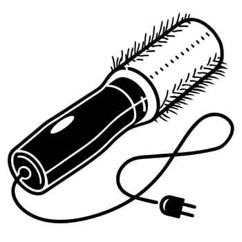 electric hairbrush icon with plug and bristle details monochrome beauty and grooming tool illustration vector