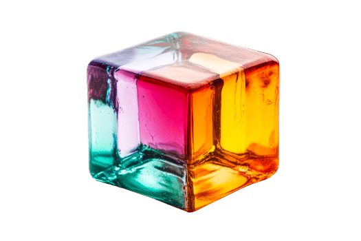 Multicolored block, gradient glass cube, artistic decoration, cool design, cut out transparent png
