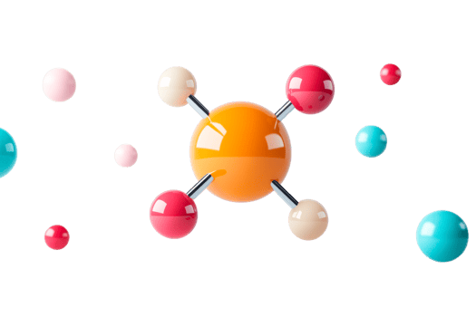 Atom Structure with Colorful Spheres on Black Background, cut out transparent png