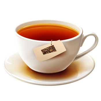 Cup of Hot Black Tea with Tea Bag on White Saucer for Cozy Beverage Concept png