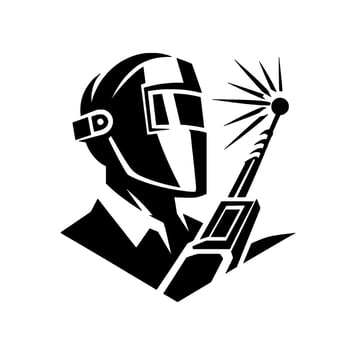 A stylized black and white illustration of a welder, radiating sparks, embodying industrial precision and the art of metalwork. vector