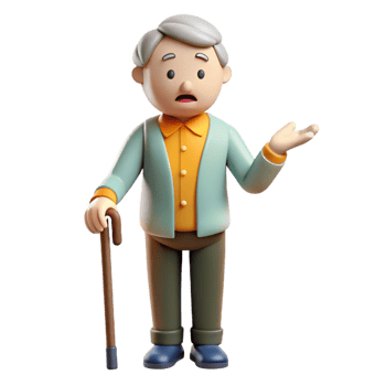 elegant minimalist Confused senior man with a cane authentic png