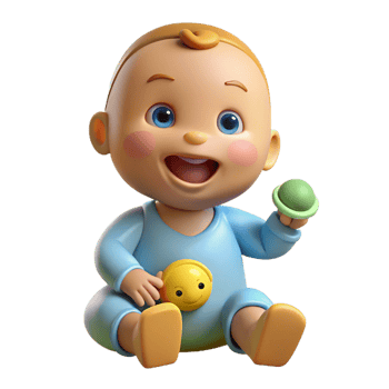 elegant classic Giggling baby playing with a toy original png