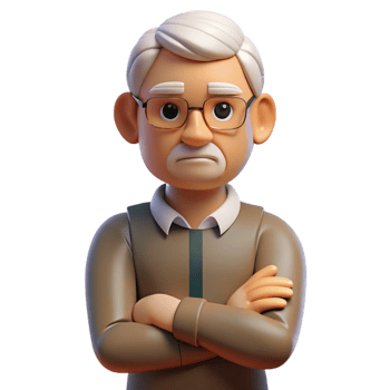 elegant creative Grumpy senior man with crossed arms premium png
