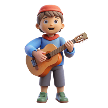 serene rustic Musical child playing a guitar authentic png