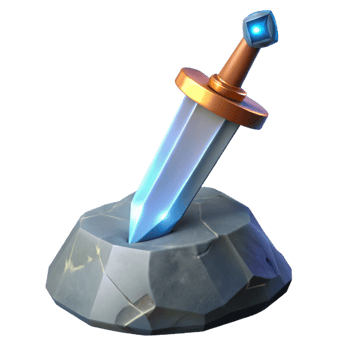 vibrant modern A gleaming longsword, embedded in a stone original png