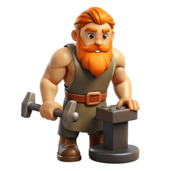 vibrant traditional Hephaestus, God of the Forge, with hammer and anvil, high quality png