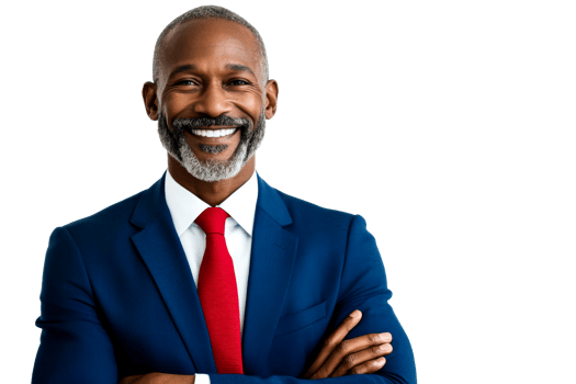 Confident middle aged man in formal suit with a smile, cut out transparent png