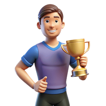 dramatic abstract Proud athlete holding a trophy, detailed png