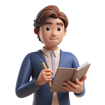impressive artistic Pensive writer with a pen and notebook, premium png