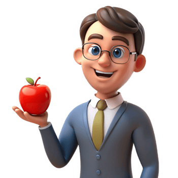 stunning rustic Happy teacher with an apple, high resolution png