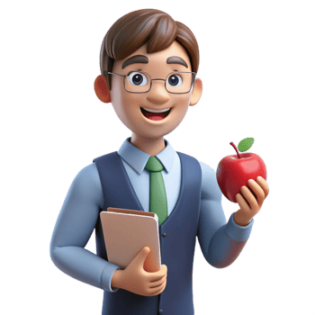 vibrant classic Happy teacher with an apple, professional png