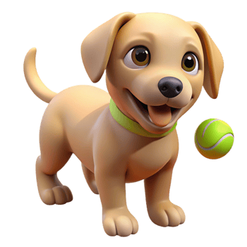serene abstract Playful puppy with a tennis ball, high resolution png