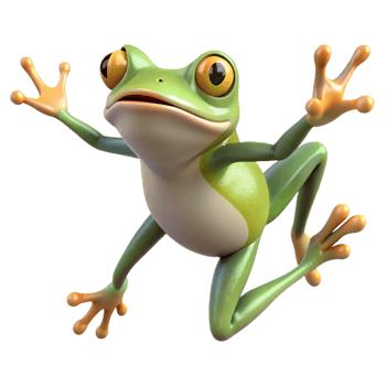 dramatic contemporary Leaping frog with extended legs, genuine png