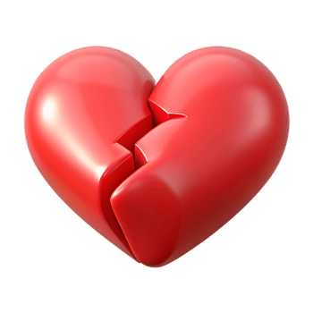 3D render symbolic broken heart on Transparant background conveys sadness and loss png