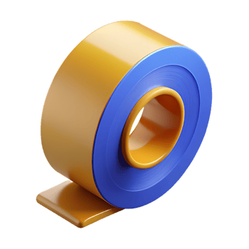 A vibrant blue and golden roll of adhesive tape, perfect for crafts and stationery needs, showcasing a glossy surface and smooth texture png