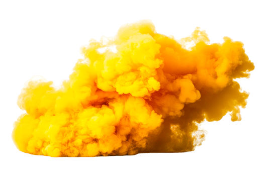Bright yellow cloud, isolated on black background, cut out transparent png