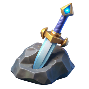 vibrant vintage A gleaming magic sword, embedded in a stone, exclusive png
