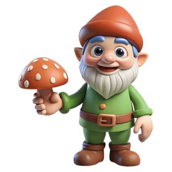 magnificent creative A playful gnome, holding a mushroom, cheerful expression, authentic png