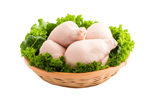 Chicken thighs with salad in basket, cut out transparent png