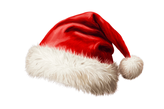 Santa Claus hat with fluffy trim, isolated on black, cut out transparent png