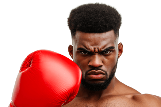 Focused Black Boxer with Red Glove Ready to Fight, cut out transparent png