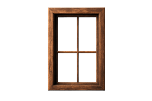Window frame with wooden texture and transparent background display png