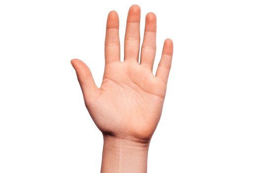 Human palm with outstretched fingers on background, cut out transparent png