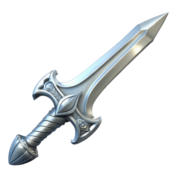 serene vintage A single, gleaming silver sword with intricate elven engravings, high resolution png