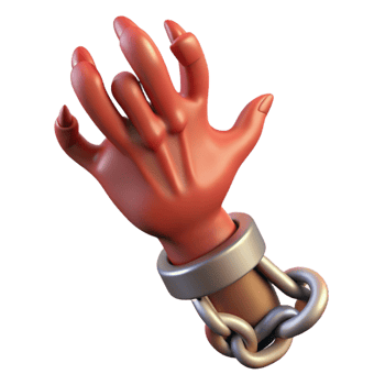 serene modern A realistic rendering of a chained demon hand reaching out, detailed png