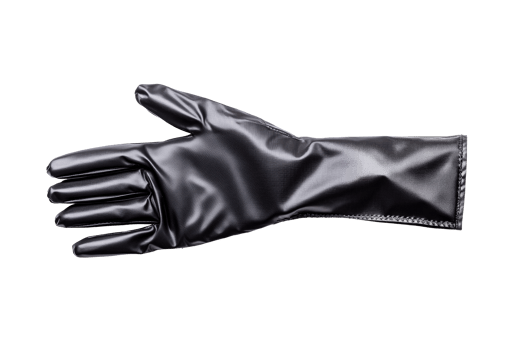 Single black rubber glove, protection concept detailed studio shot, cut out transparent png