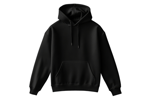 Black hoodie apparel design, clothing style presentation, cut out transparent png