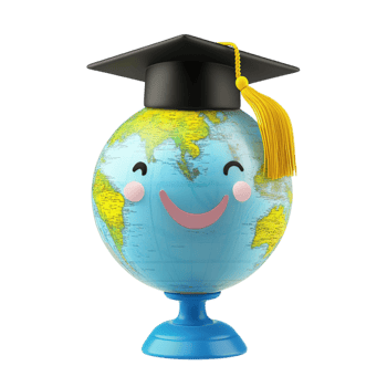 Cute Smiling Globe with Graduation Cap Symbolizing Education and Success png