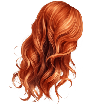 Luxurious Flowing Red Hair with Soft Curls and Real Texture png