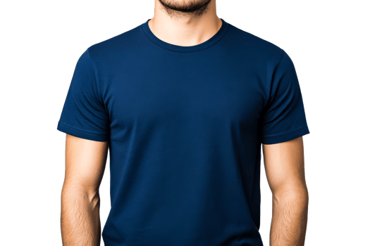 Man in blue t-shirt, clean presentation, on black background, cut out transparent png