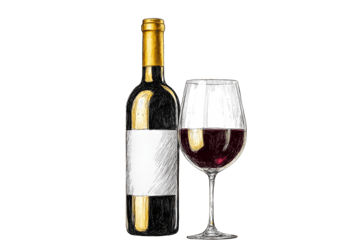 Red Wine Bottle and Glass Sketch Drawing, Cut Out Transparent png