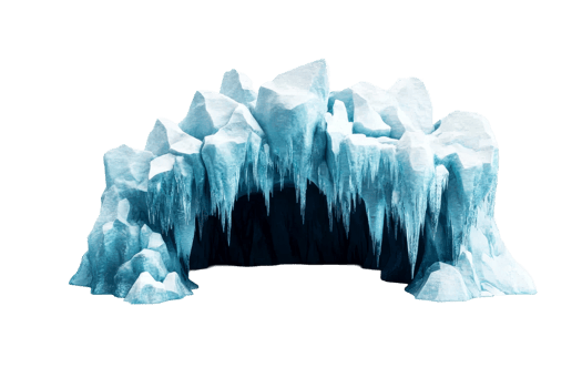 Ice cave entrance with icicles and frozen rocks , cut out transparent png