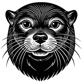 Engraved Otter Head, Black and White vector